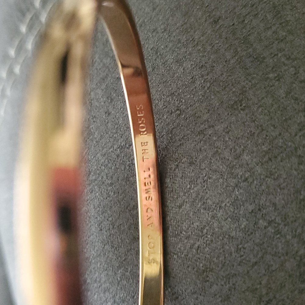 Kate Spade “Stop and Smell the Roses” Gold-Tone Idiom Bangle | Giftable Quote - Picture 2 of 5